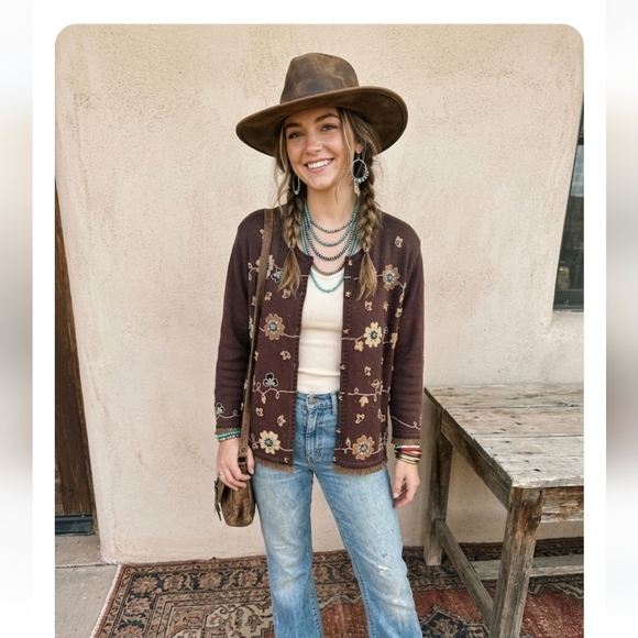 The Collective Works of Berek Sweaters - Berek by Takako Sakon Vintage Boho Cowgirl Beaded Cardigan & Tank Set XL
